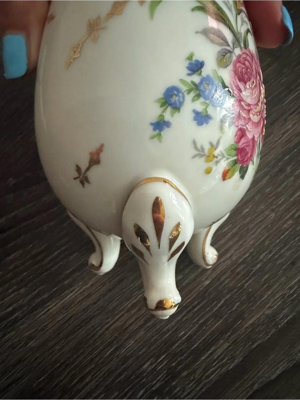 Vintage Limoges France Porcelain Floral Vase Cachepot Swan Feet Gold Trim